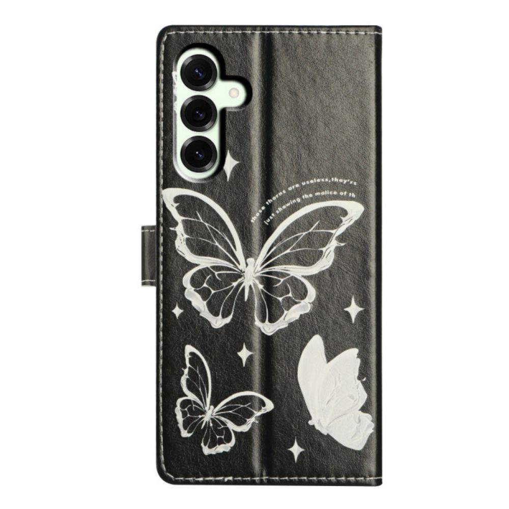 Kožený Kryt Samsung Galaxy A17 4g / 5g Černobílí Motýli