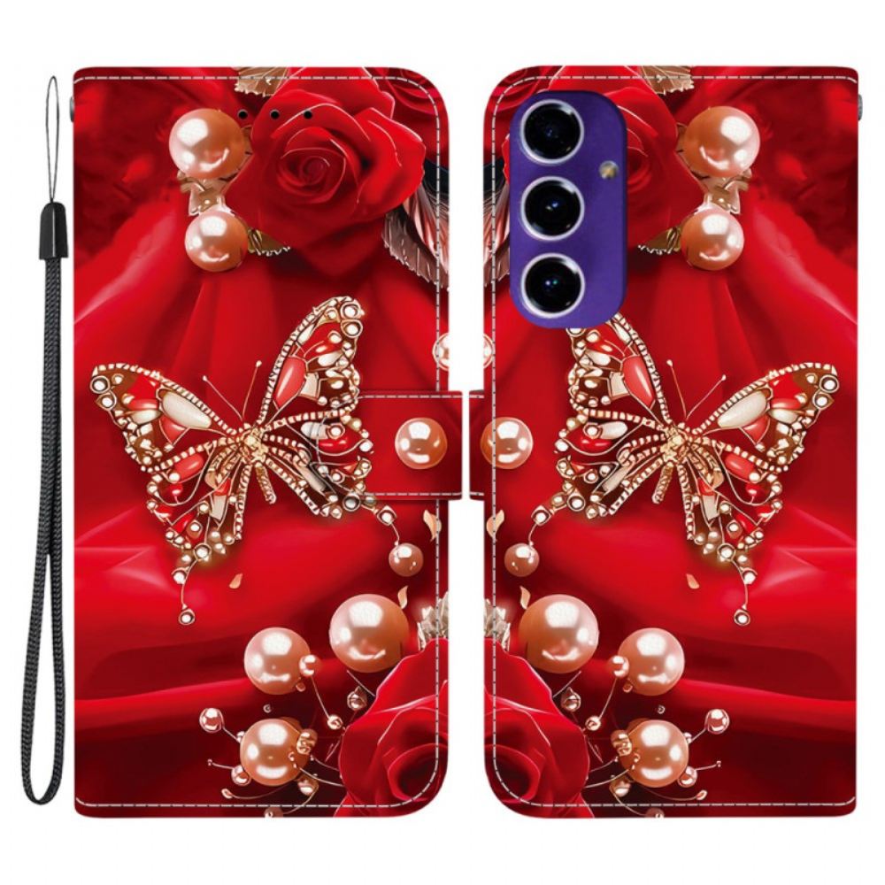 Peněženková Pouzdra Samsung Galaxy A17 4g / 5g Kryty Na Mobil Zlatý A Perleťový Motýl