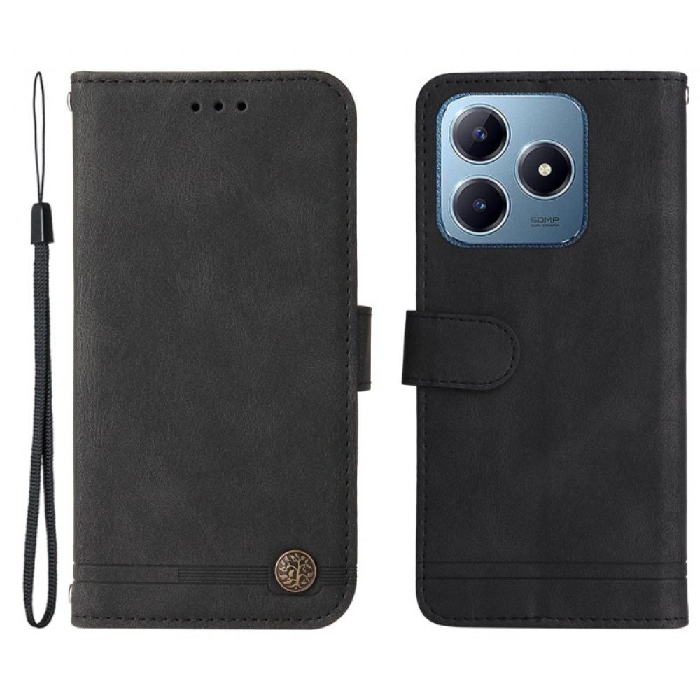 Kožený Kryt Realme Note 60 Dekorativní Nýt S Efektem Semiše