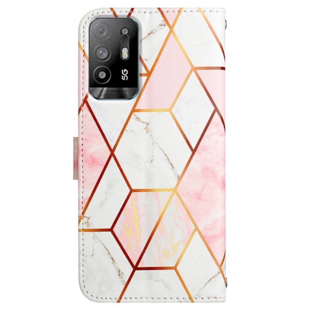 Flipové Pouzdro Na Oppo A94 5G Geometrický Mramor S Páskem