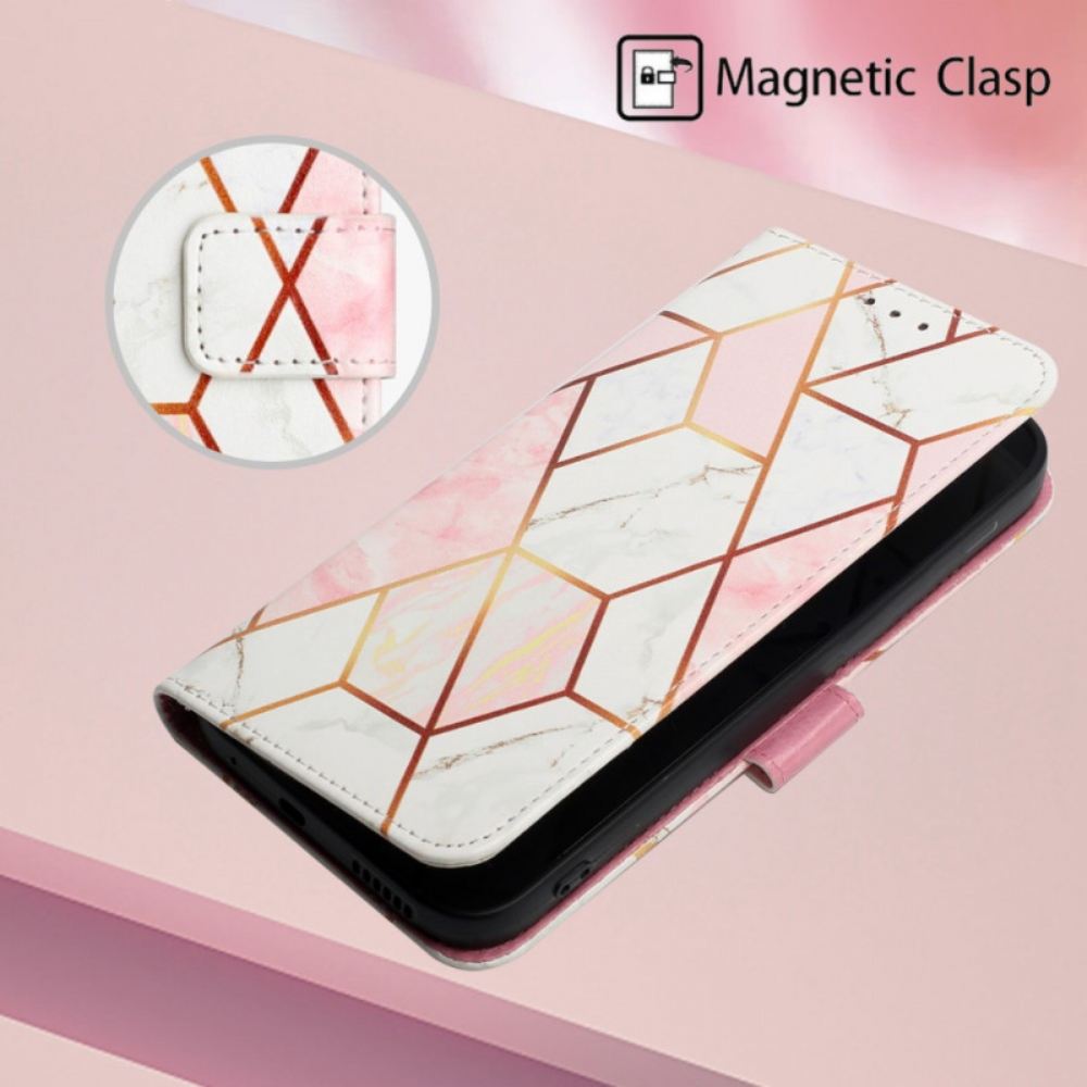 Flipové Pouzdro Na Oppo A94 5G Geometrický Mramor S Páskem