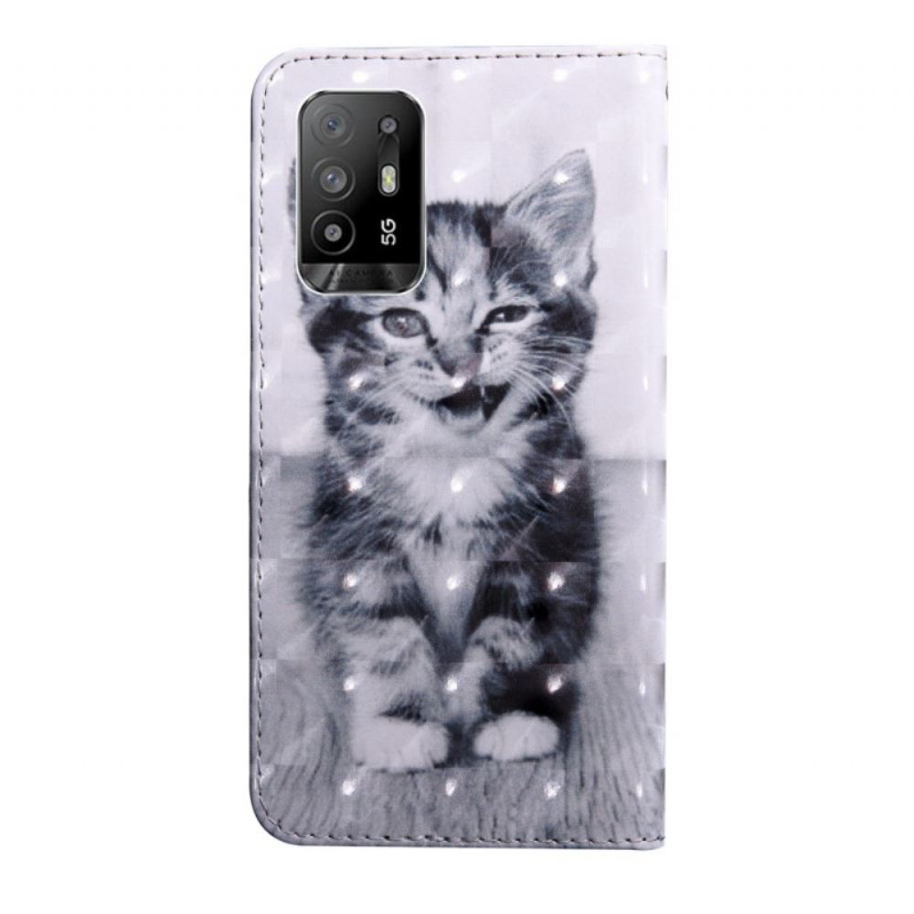 Flipové Pouzdro Na Oppo A94 5G Kotě S Popruhem