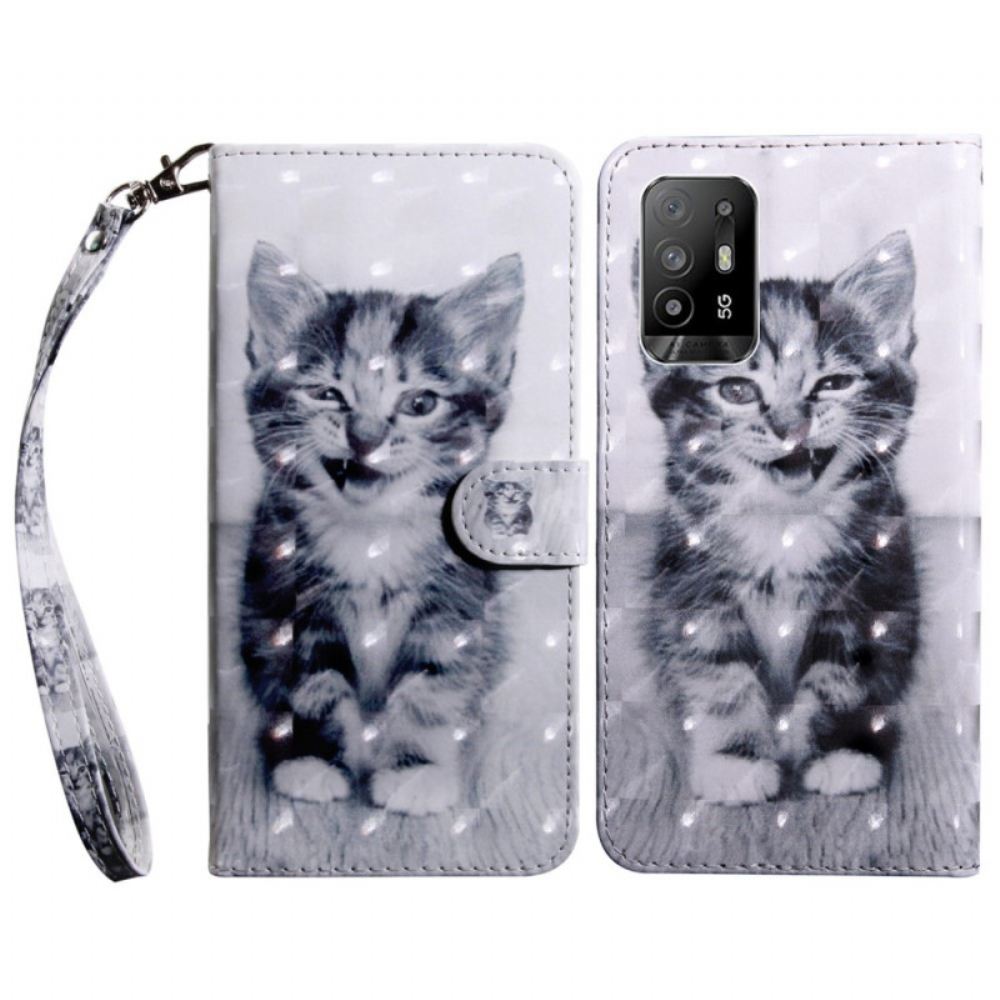 Flipové Pouzdro Na Oppo A94 5G Kotě S Popruhem