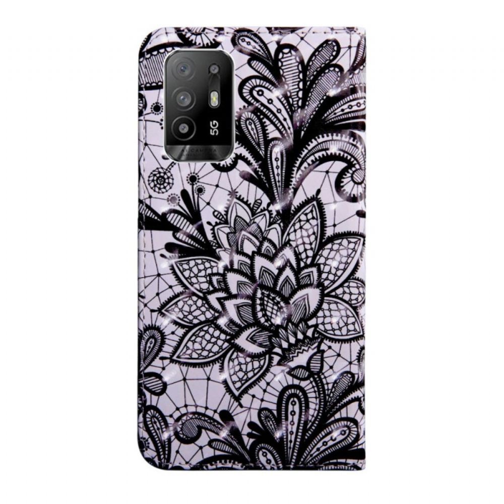 Flipové Pouzdro Na Oppo A94 5G Krajkové Květiny S Páskem