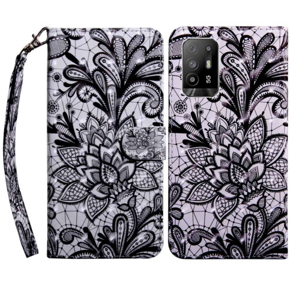 Flipové Pouzdro Na Oppo A94 5G Krajkové Květiny S Páskem