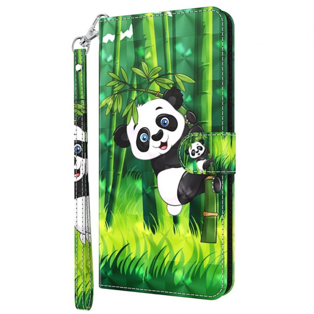 Flipové Pouzdro Na Oppo A94 5G Panda Se Šňůrkou