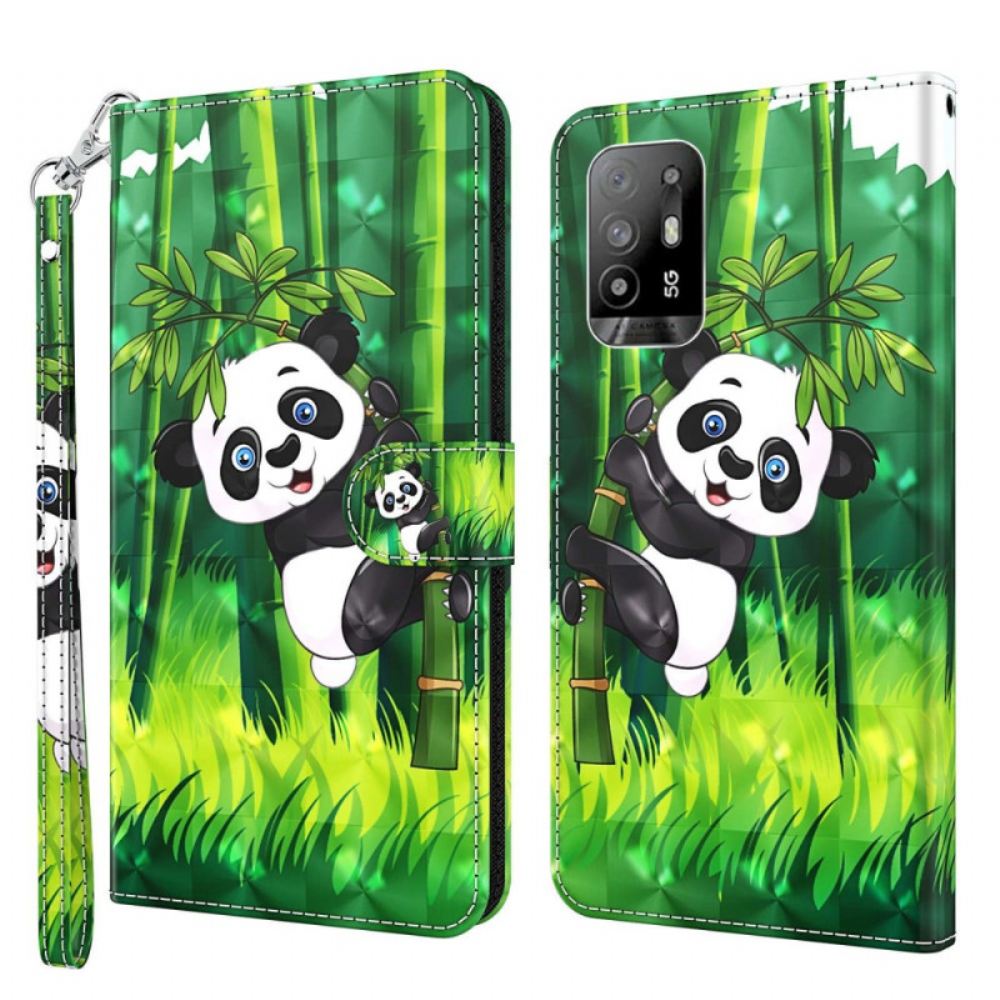 Flipové Pouzdro Na Oppo A94 5G Panda Se Šňůrkou