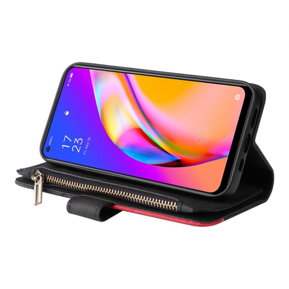 Kožené Pouzdro Na Oppo A94 5G Dvoubarevná Kabelka Se Šňůrkou