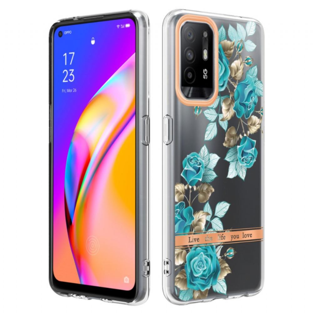 Kryty Na Mobil Na Oppo A94 5G Průhledné Modré Květy
