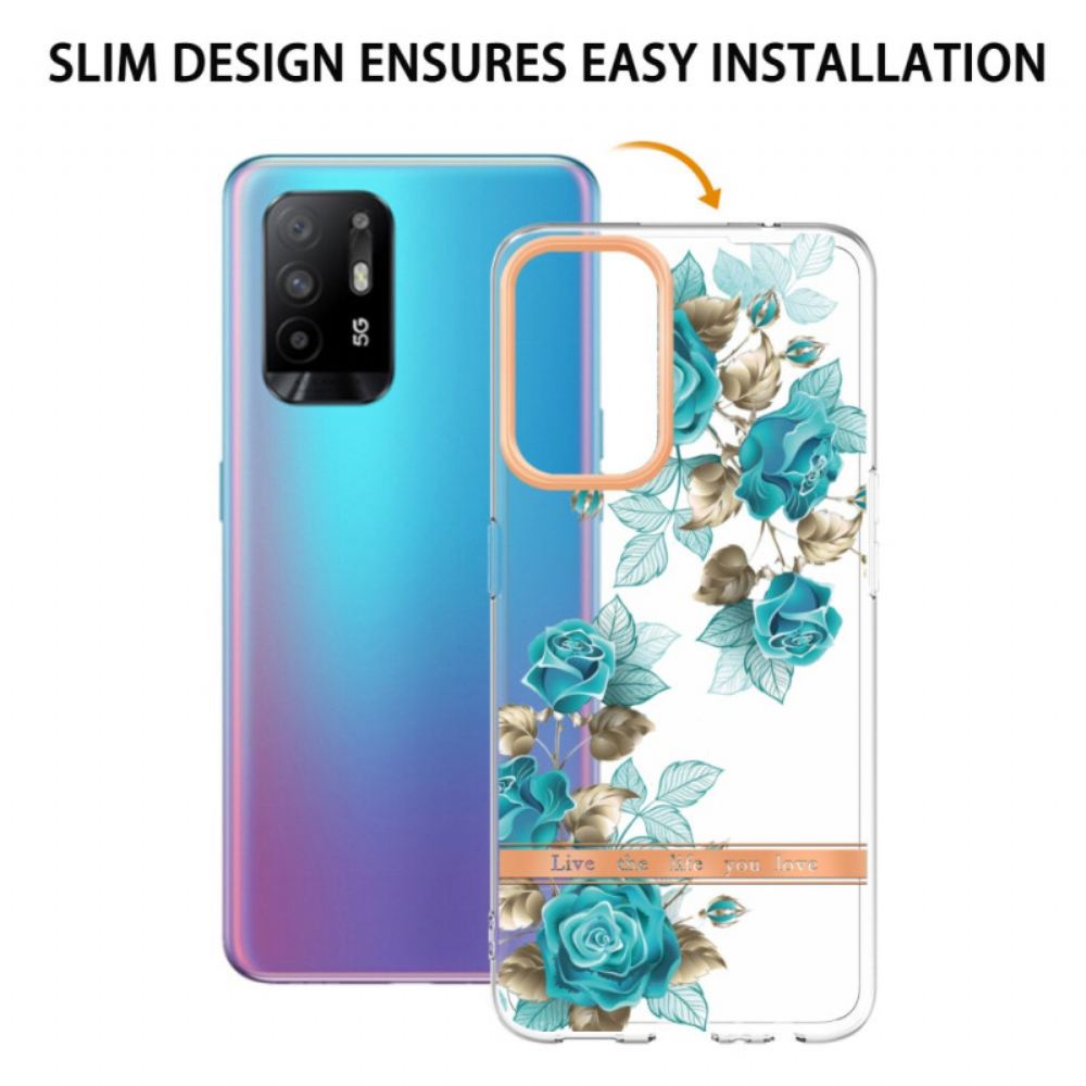 Kryty Na Mobil Na Oppo A94 5G Průhledné Modré Květy