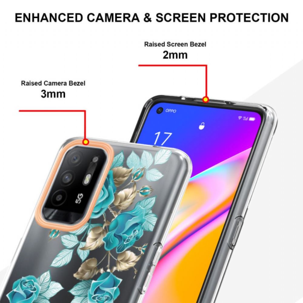Kryty Na Mobil Na Oppo A94 5G Průhledné Modré Květy