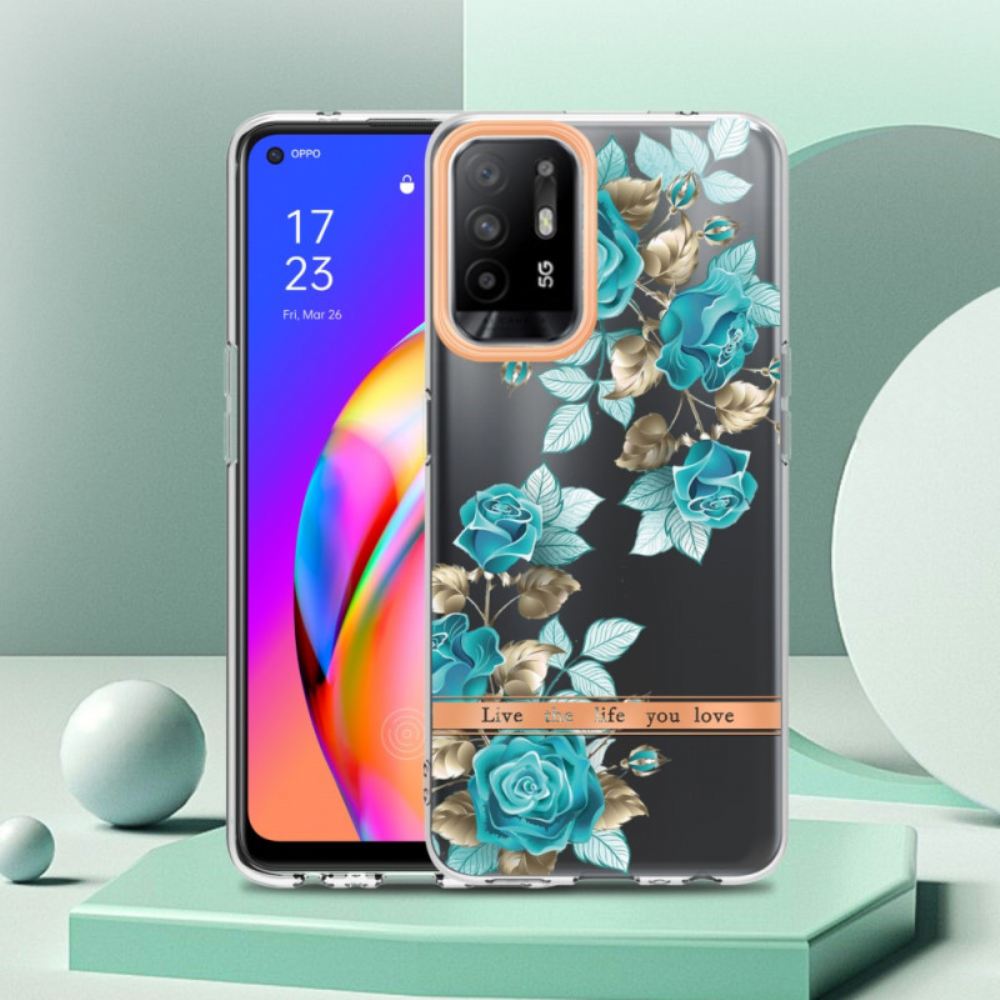 Kryty Na Mobil Na Oppo A94 5G Průhledné Modré Květy