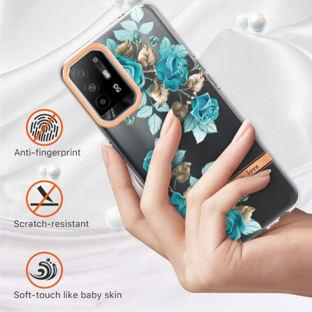 Kryty Na Mobil Na Oppo A94 5G Průhledné Modré Květy
