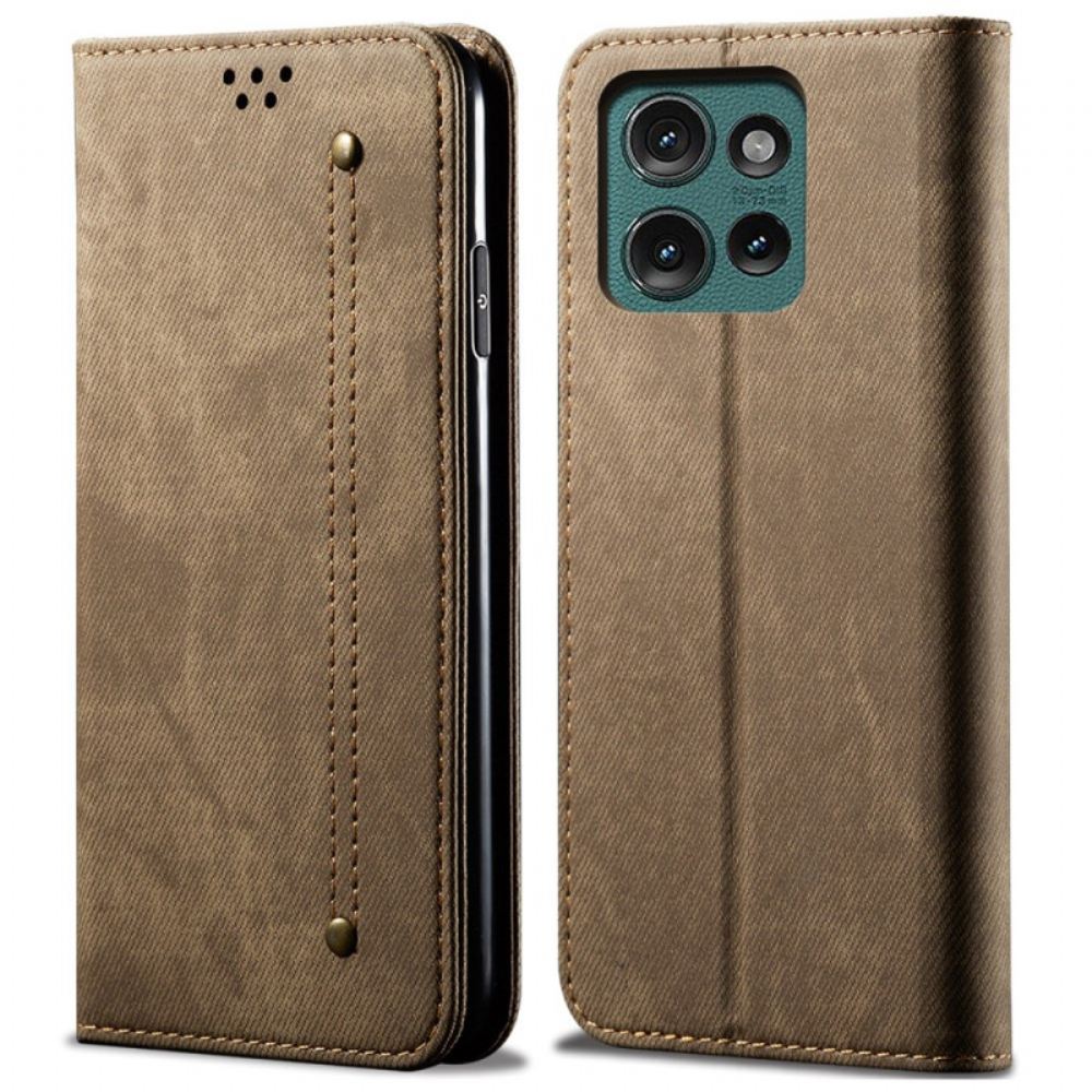 Kožené Pouzdro Folio Motorola Edge 50 Neo Džínová Tkanina