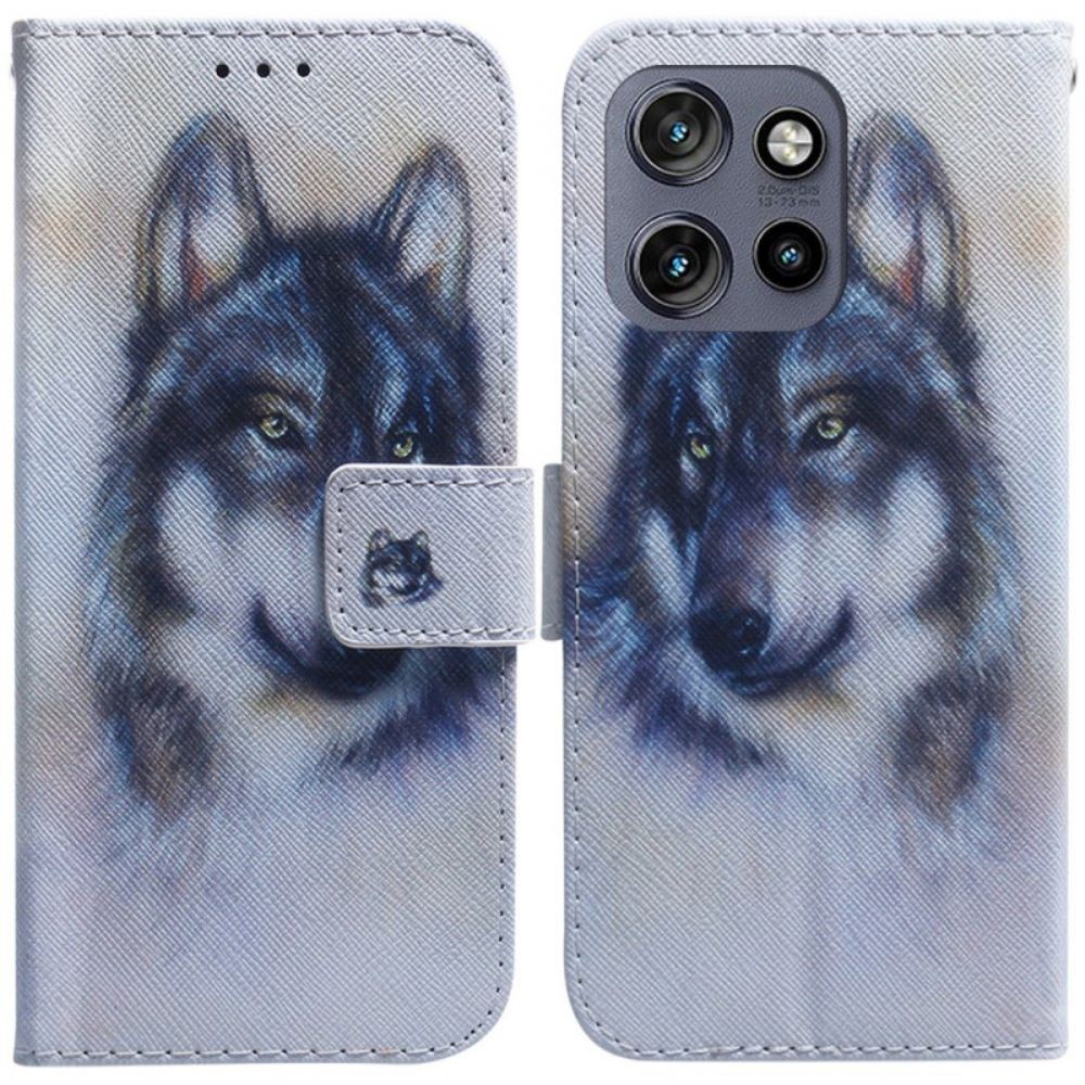 Kožený Kryt Motorola Edge 50 Neo Akvarel Vlk