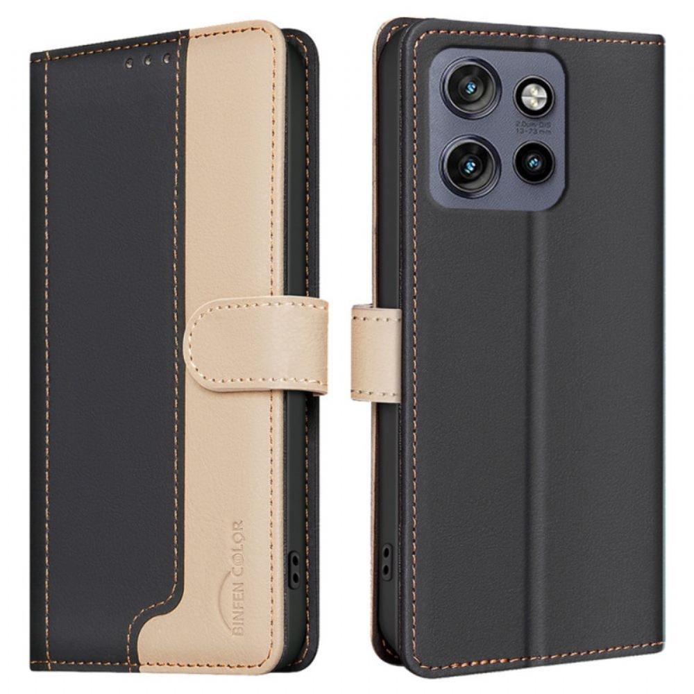 Kožený Kryt Motorola Edge 50 Neo Dvoubarevná Binfen Color