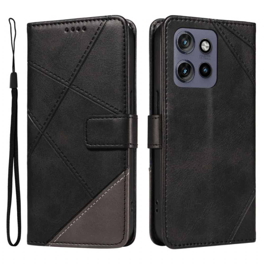 Kožený Kryt Motorola Edge 50 Neo Dvoutónové Čáry