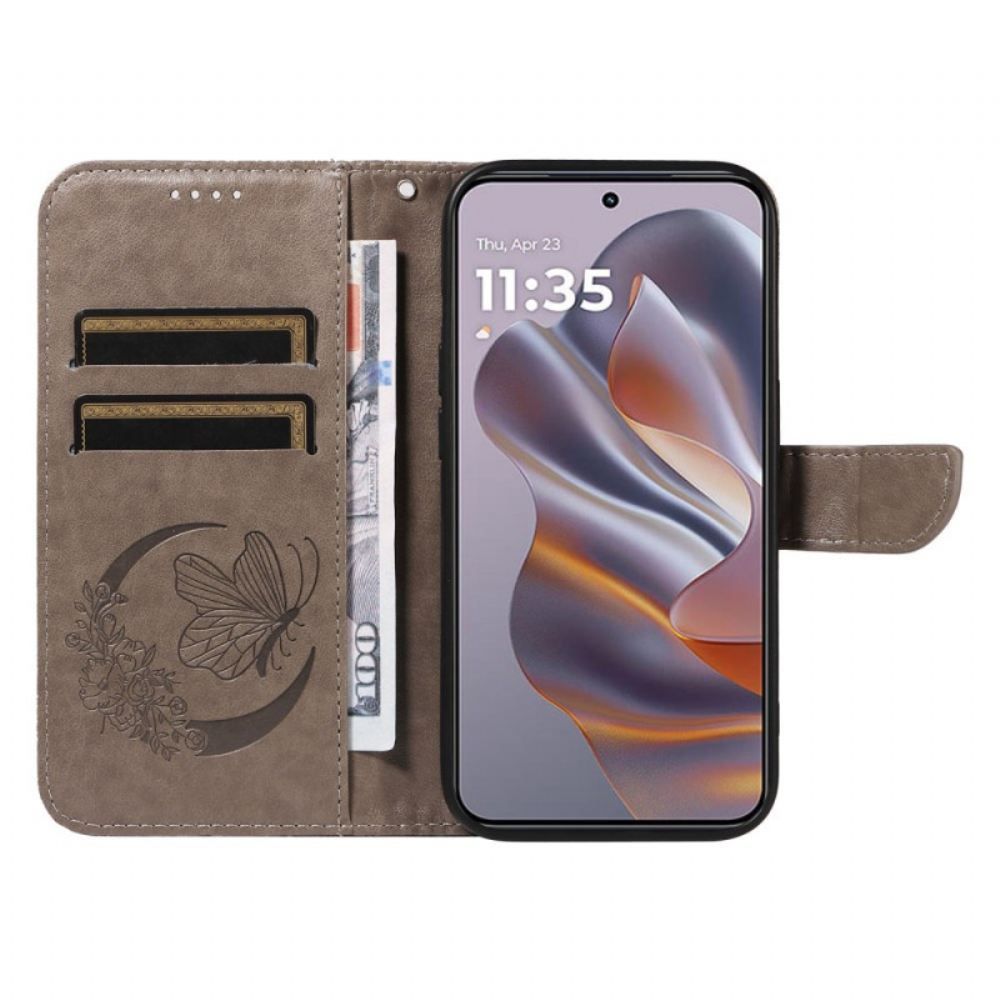 Kožený Kryt Motorola Edge 50 Neo Motýlí Design