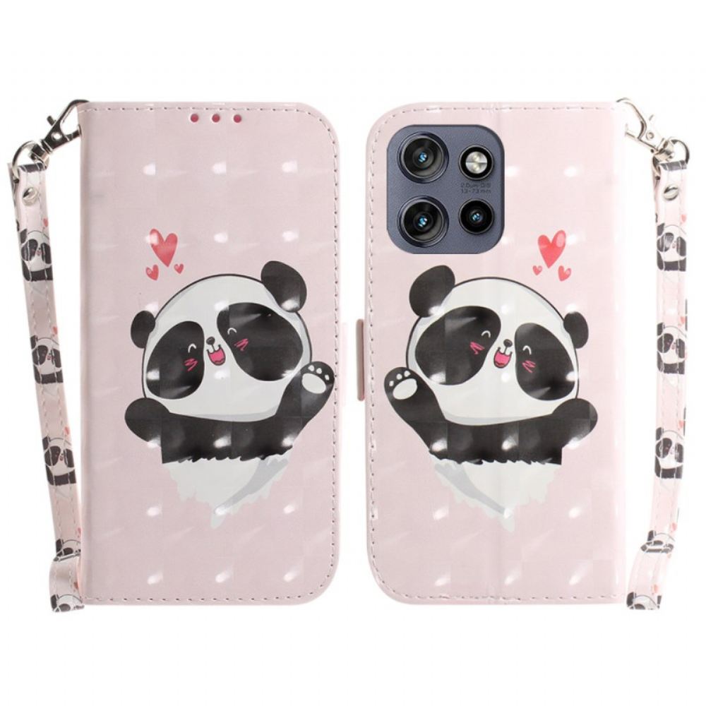 Kožený Kryt Motorola Edge 50 Neo Panda Love With Strap