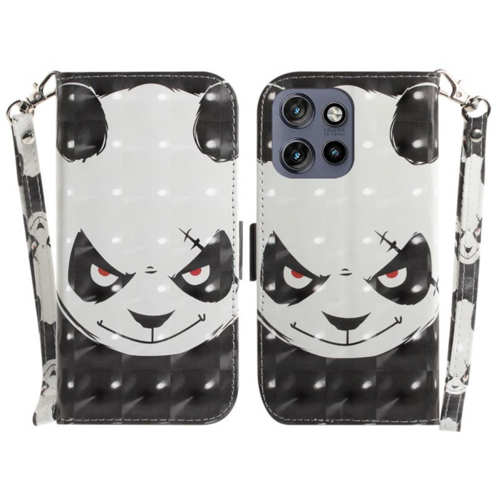 Kožený Kryt Motorola Edge 50 Neo Rozzlobená Panda S Popruhem