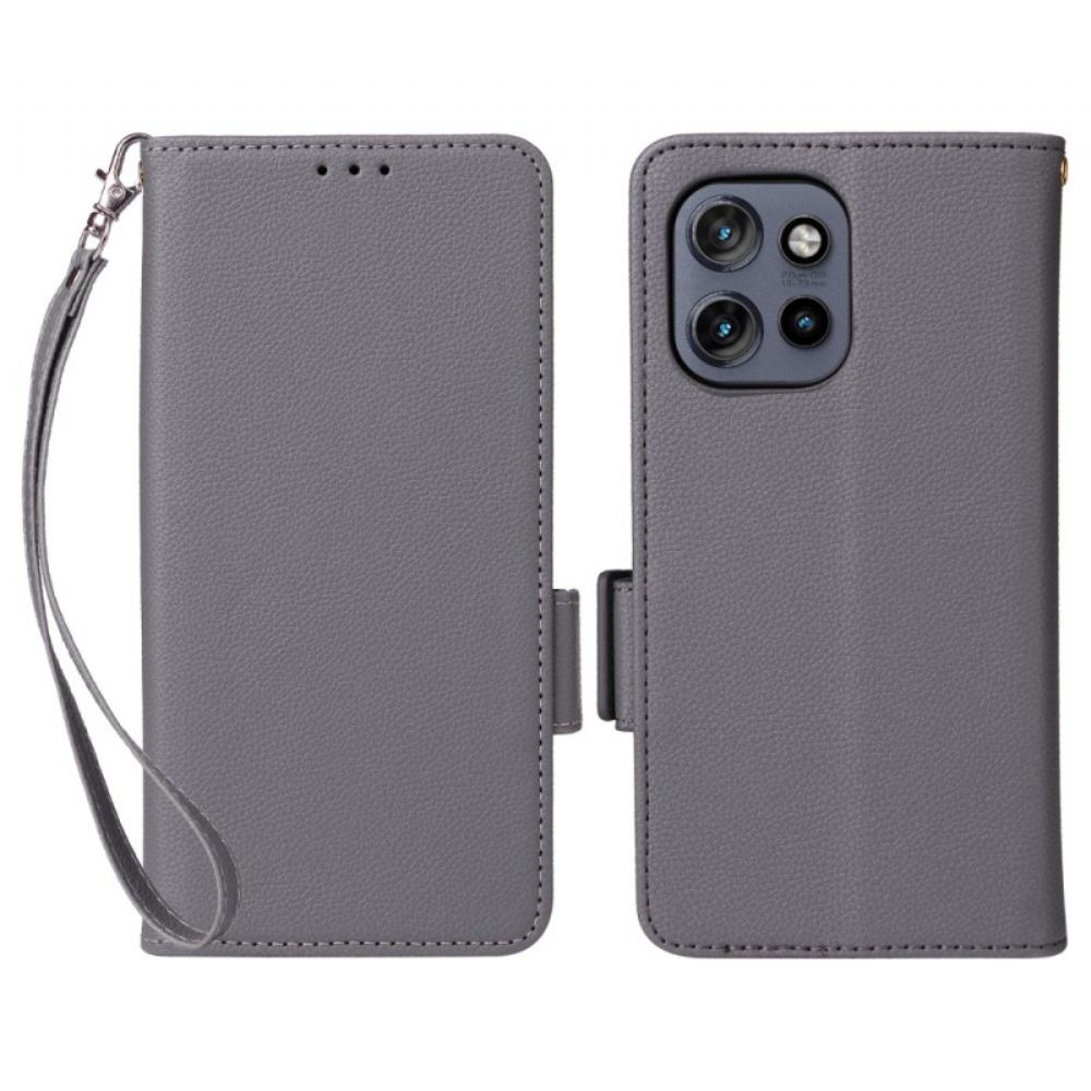 Kožený Kryt Motorola Edge 50 Neo Textura Litchi S Popruhem