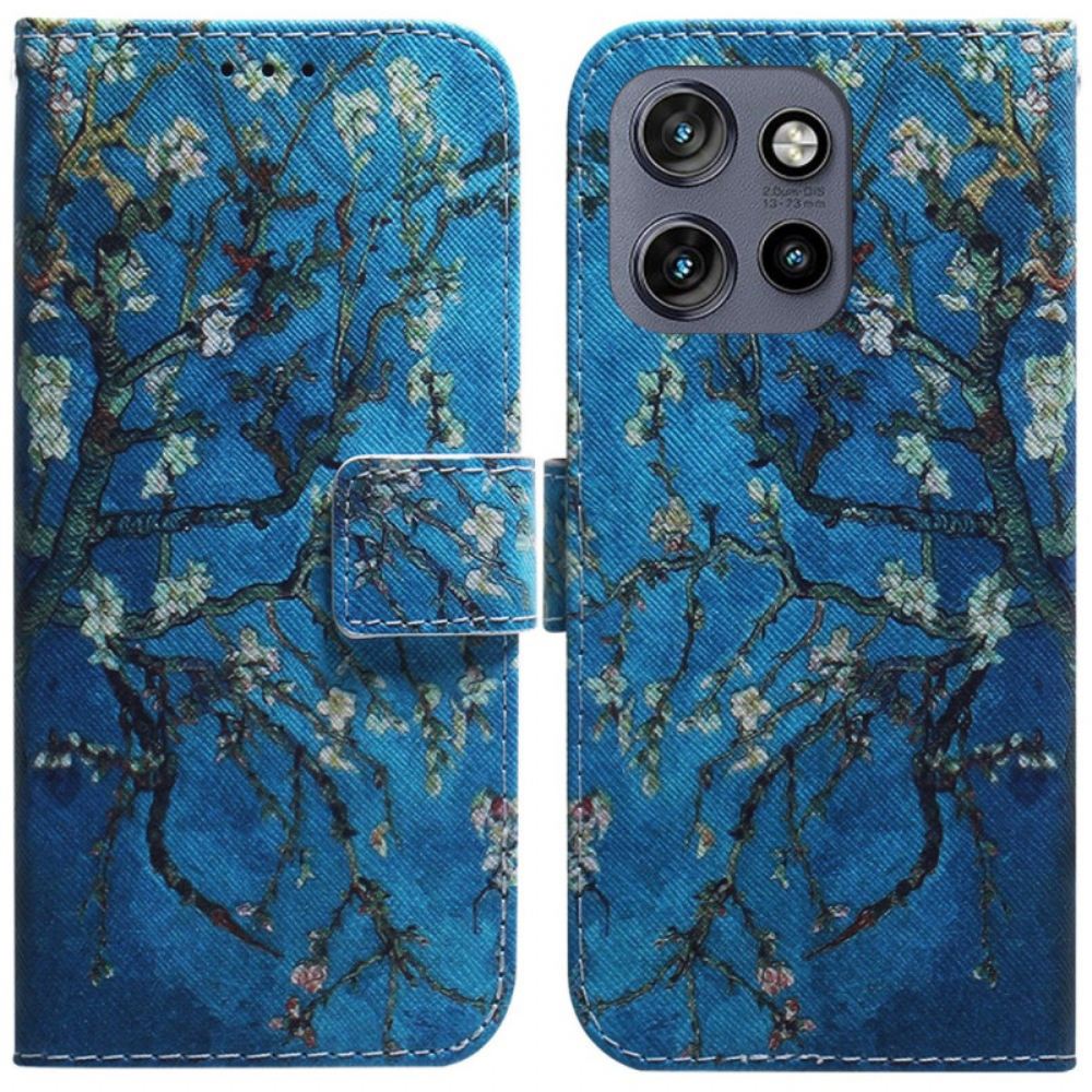 Kožený Kryt Na Motorola Edge 50 Neo Kvetoucí Větve