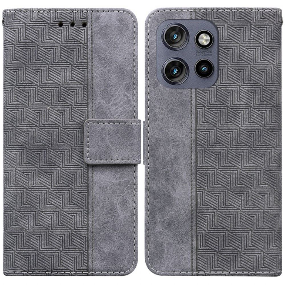 Kožený Kryt Na Motorola Edge 50 Neo Páskový Tkaný Vzor