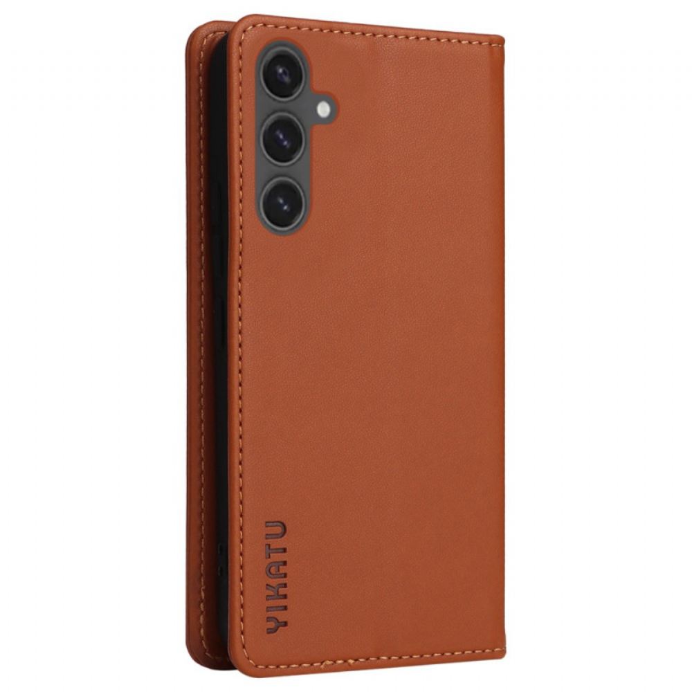 Kožené Pouzdro Folio Na Samsung Galaxy S24 Fe Klasický Yikatu