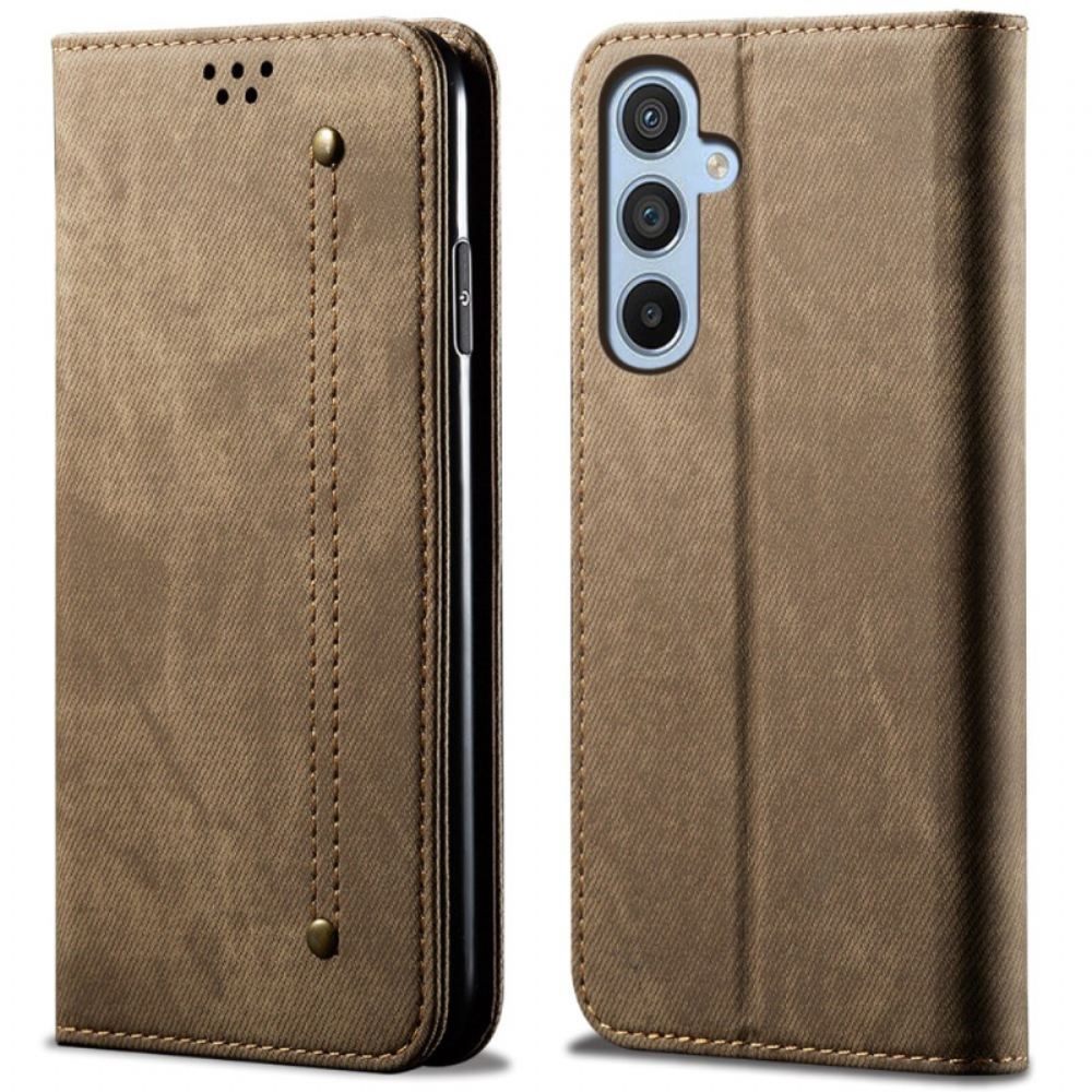 Kožené Pouzdro Folio Samsung Galaxy S24 Fe Džínová Tkanina