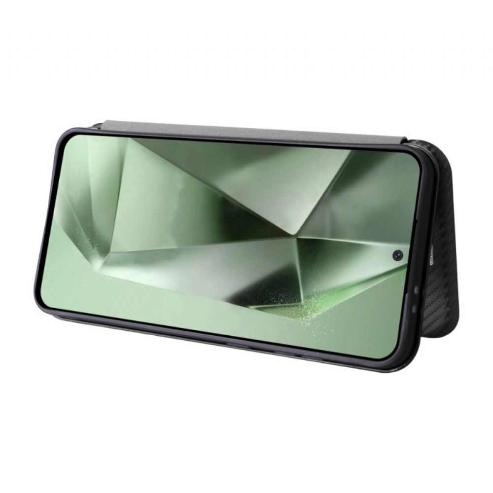 Kožené Pouzdro Folio Samsung Galaxy S24 Fe Textura Uhlíkových Vláken