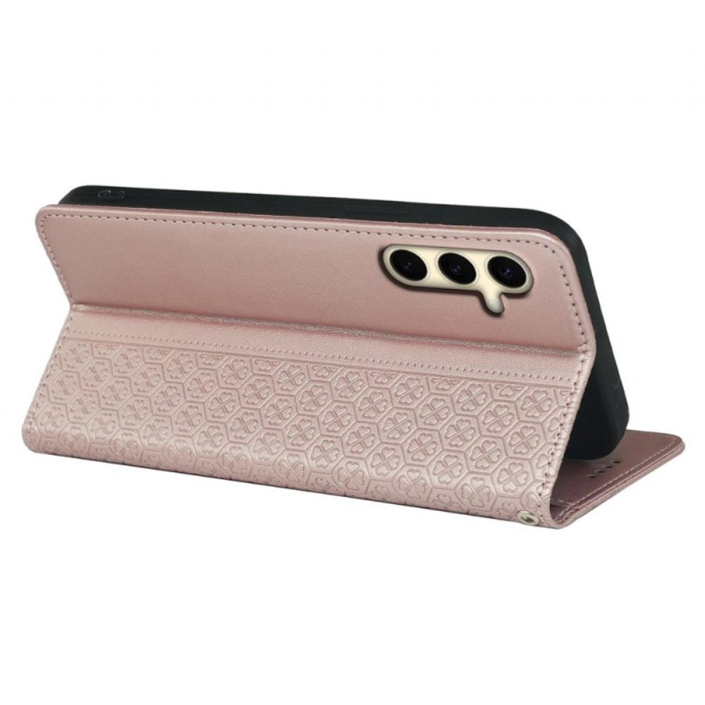 Kožené Pouzdro Folio Samsung Galaxy S24 Fe Čtyřlístek