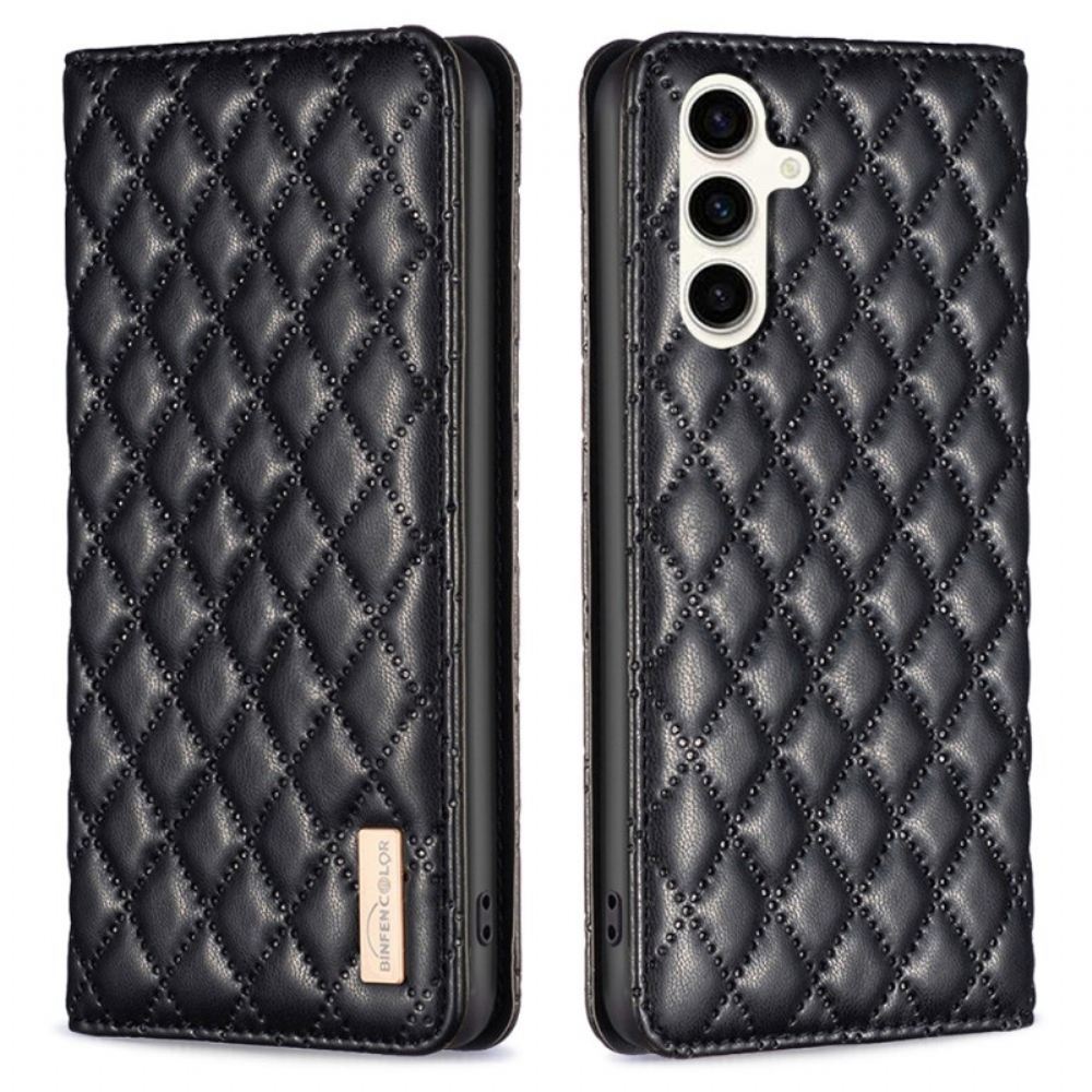 Kožené Pouzdro Samsung Galaxy S24 Fe Prošívaná Binfen Barva