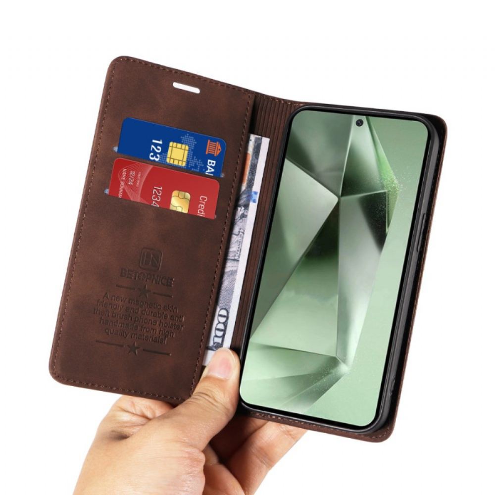 Kožené Pouzdro Samsung Galaxy S24 Fe Technologie Blokování Rfid V Retro Stylu Betopnice