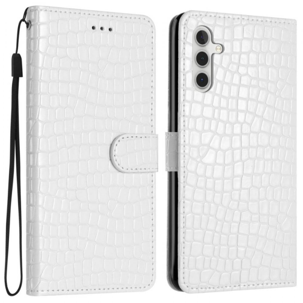 Kožený Kryt Na Samsung Galaxy S24 Fe Krokodýlí Styl S Popruhem