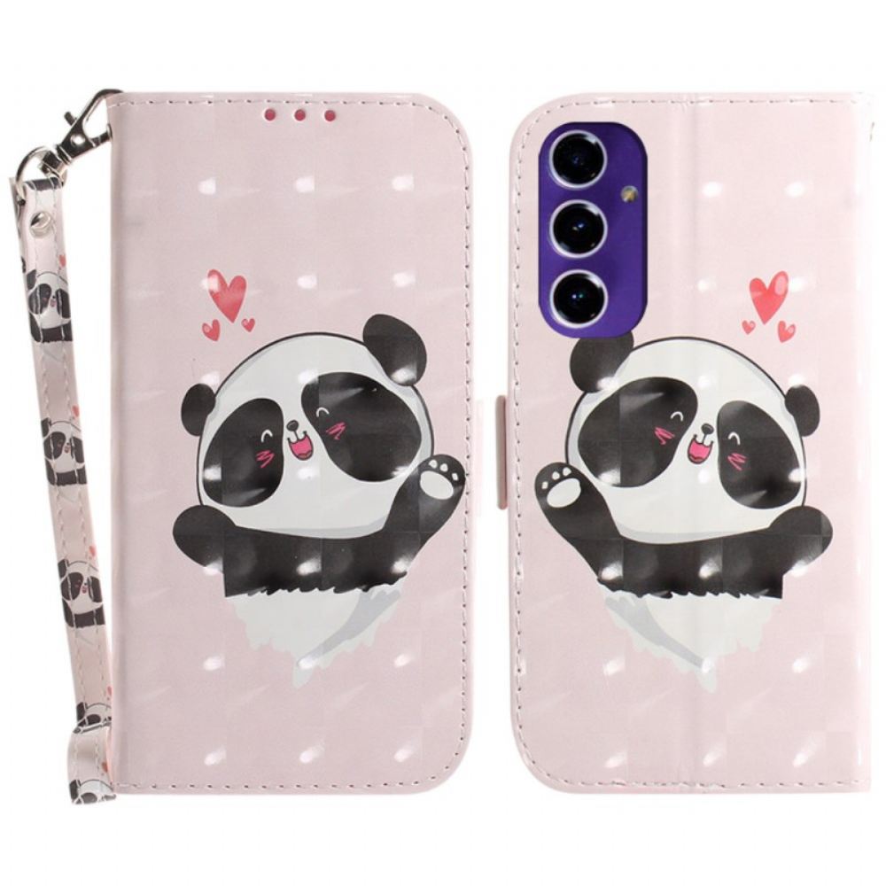 Kožený Kryt Na Samsung Galaxy S24 Fe Panda Love S Popruhem