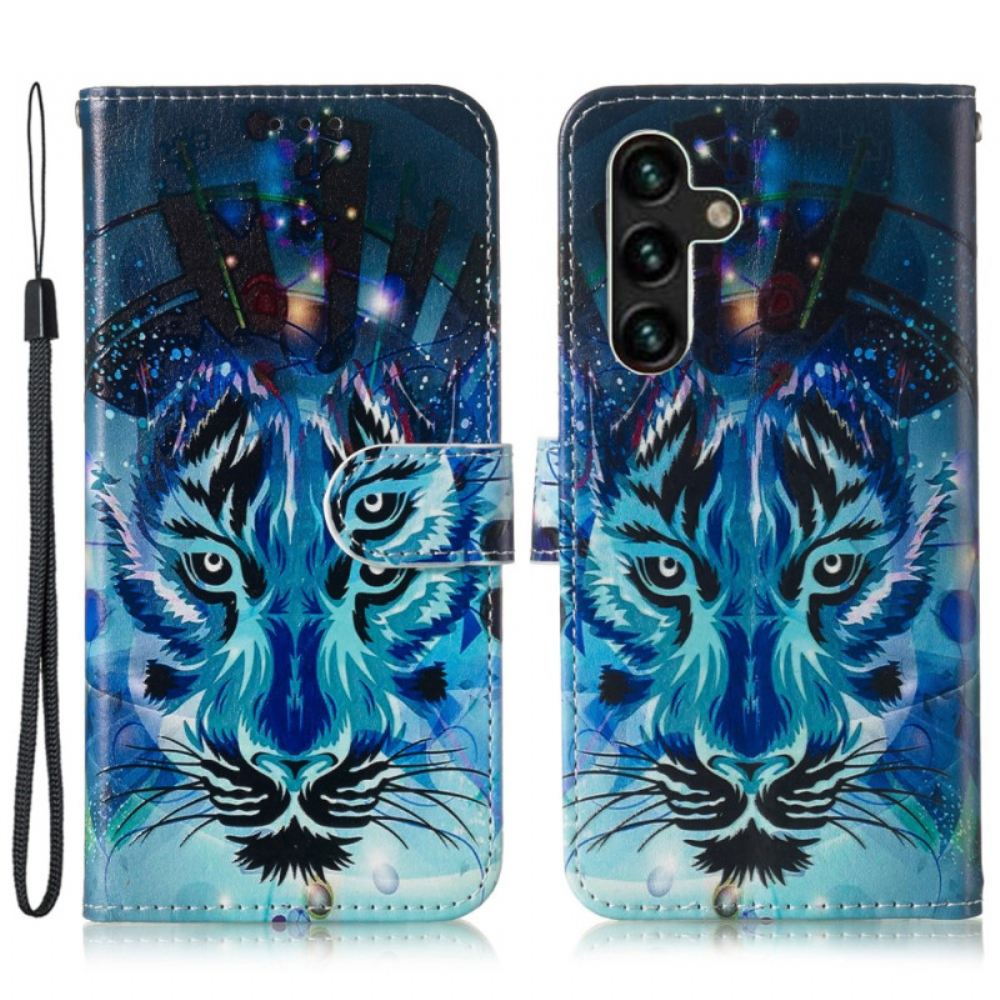 Kožený Kryt Na Samsung Galaxy S24 Fe Popruh Wolf Print