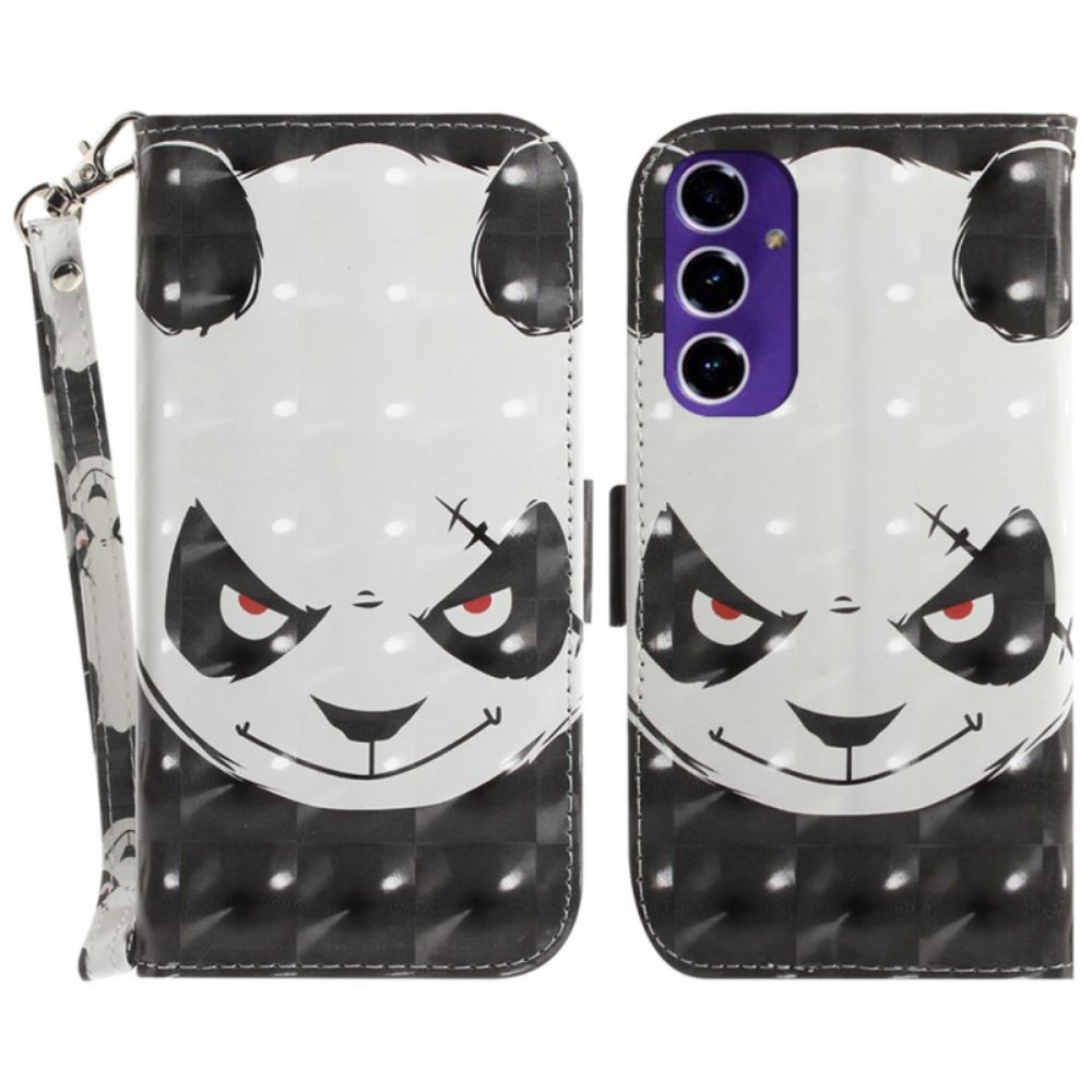 Kožený Kryt Na Samsung Galaxy S24 Fe Rozzlobená Panda S Popruhem