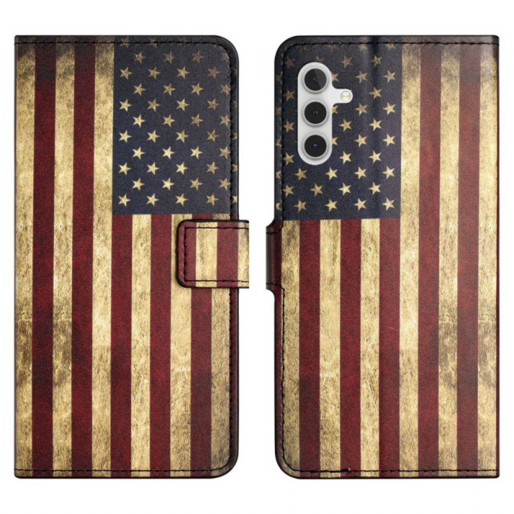 Kožený Kryt Na Samsung Galaxy S24 Fe Vintage Americká Vlajka