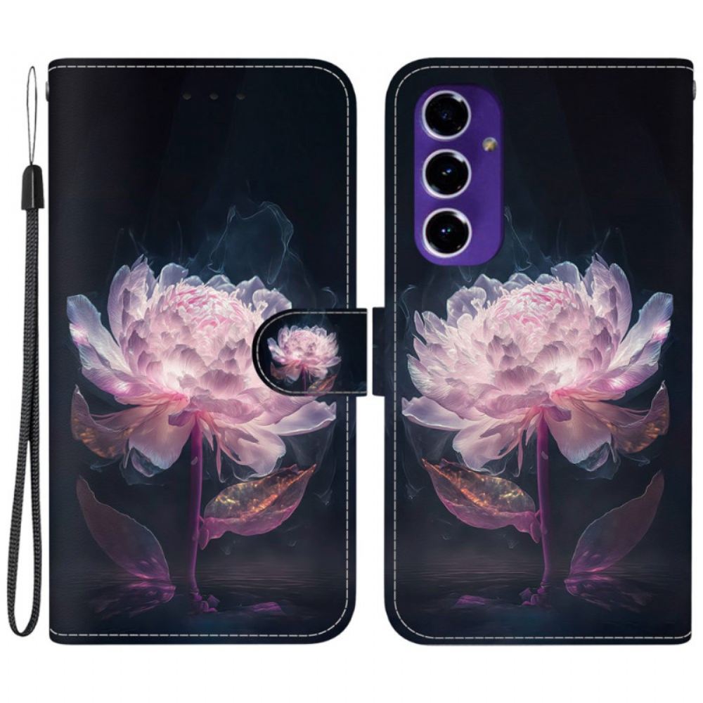 Kožený Kryt Samsung Galaxy S24 Fe Fialová Pivoňka S Řemínkem