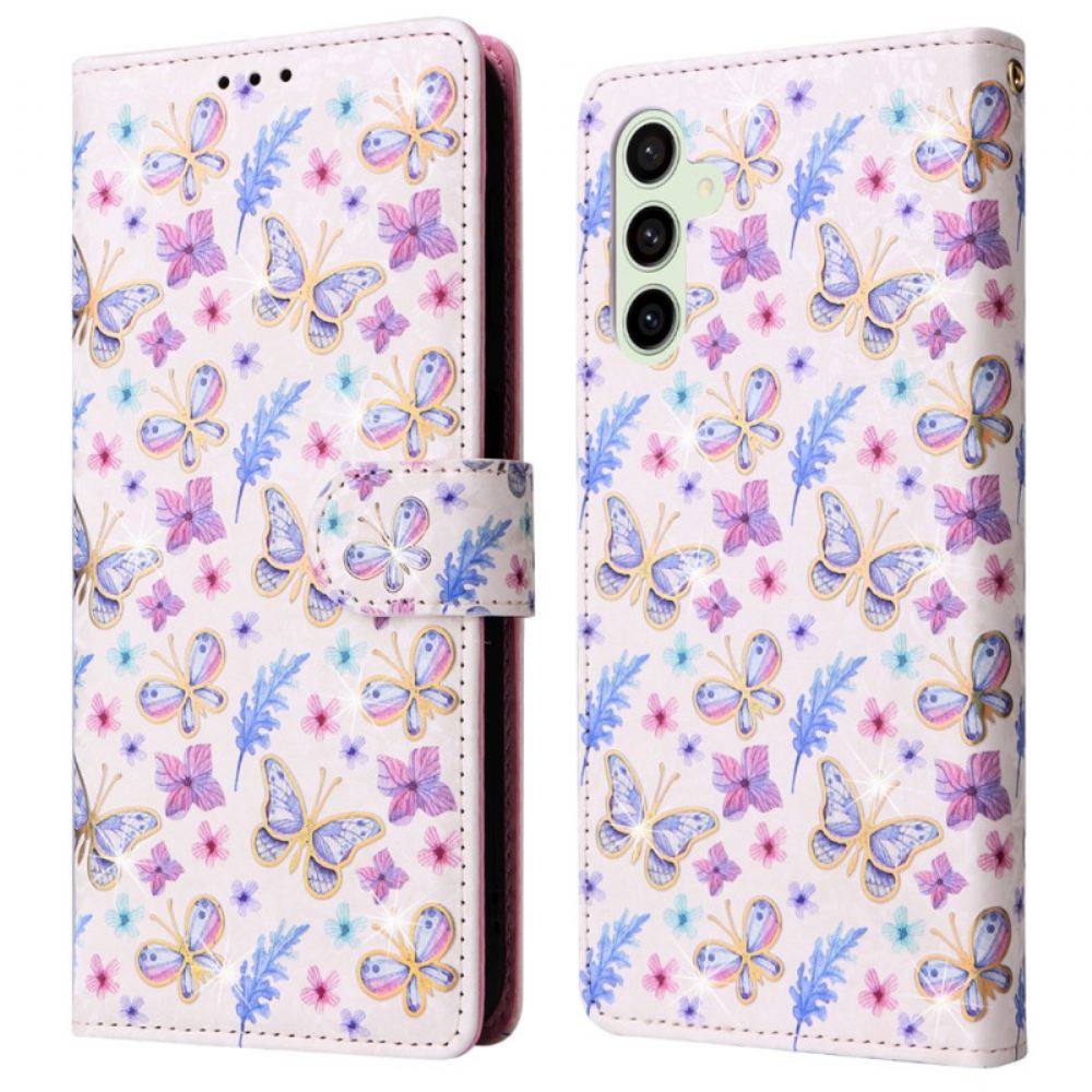 Kožený Kryt Samsung Galaxy S24 Fe Fleurettes Blokující Rfid