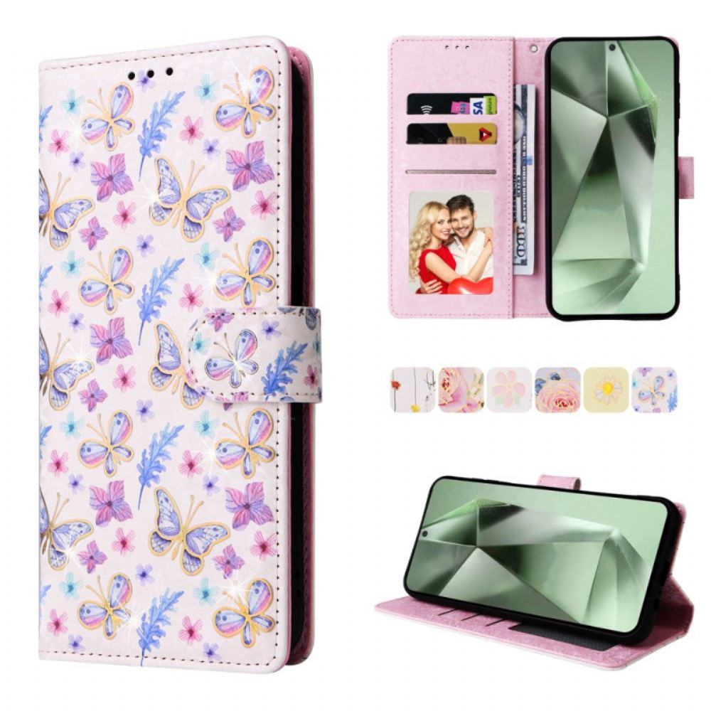Kožený Kryt Samsung Galaxy S24 Fe Fleurettes Blokující Rfid