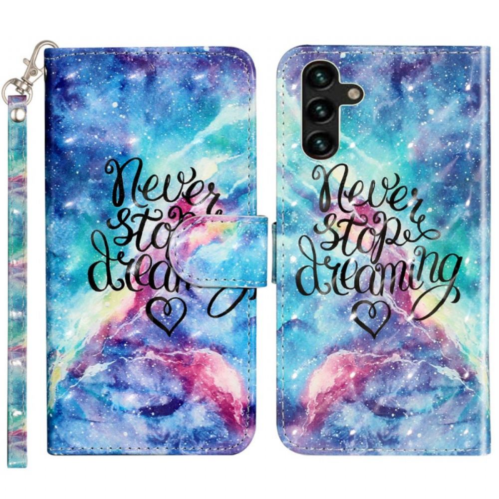 Kožený Kryt Samsung Galaxy S24 Fe Hvězdná Obloha S Popruhem