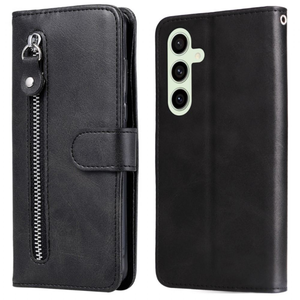 Kožený Kryt Samsung Galaxy S24 Fe Kapsa Na Zip