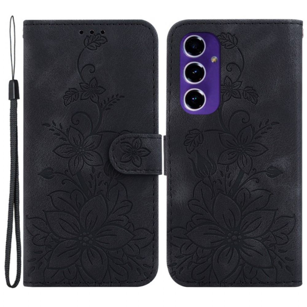 Kožený Kryt Samsung Galaxy S24 Fe Květinový Semišový Efekt