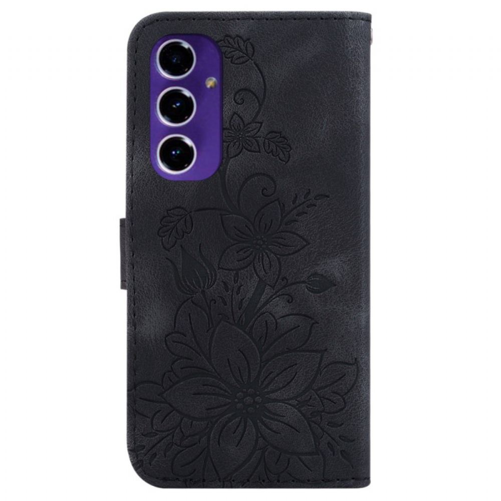 Kožený Kryt Samsung Galaxy S24 Fe Květinový Semišový Efekt