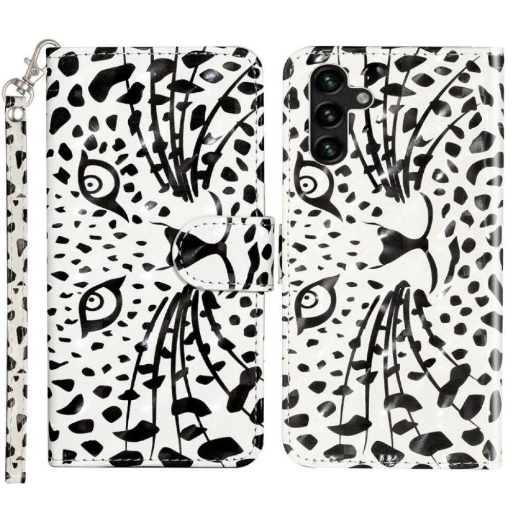 Kožený Kryt Samsung Galaxy S24 Fe Leopardí Hlava S Popruhem