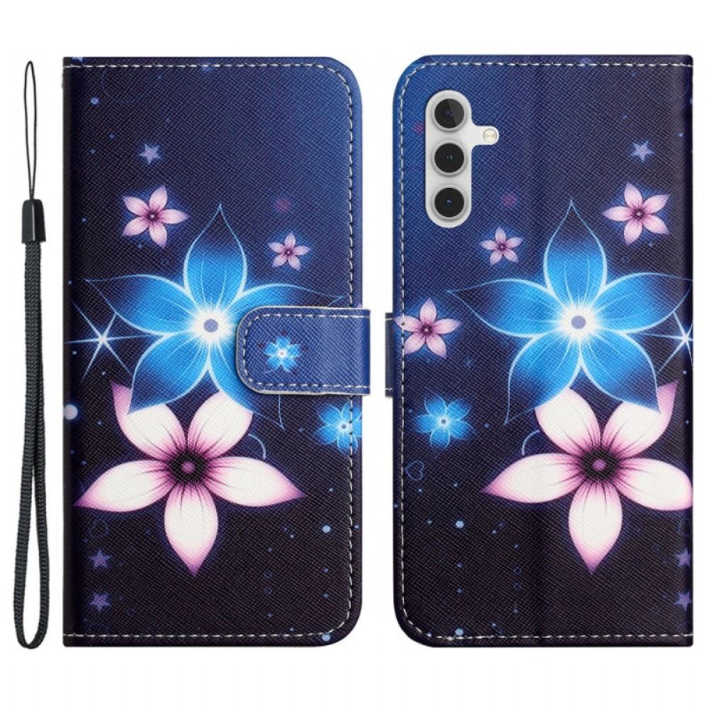Kožený Kryt Samsung Galaxy S24 Fe Lunární Květiny S Popruhem