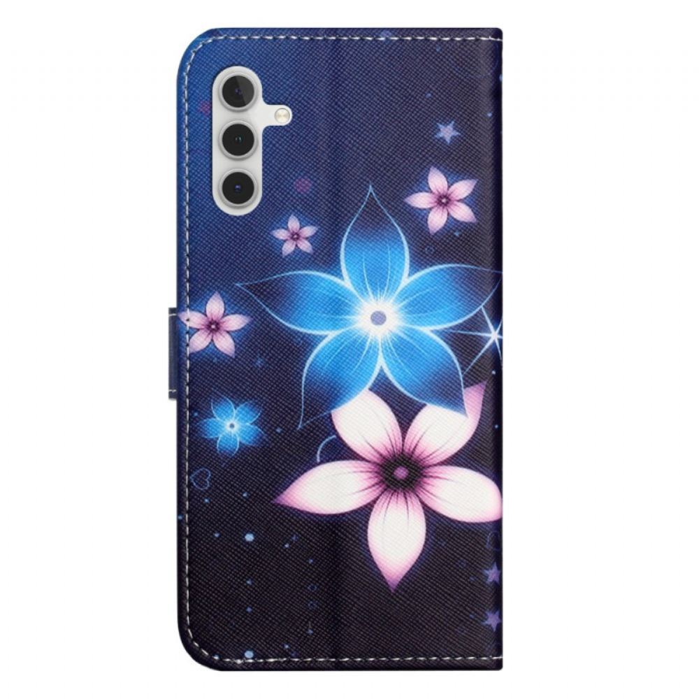 Kožený Kryt Samsung Galaxy S24 Fe Lunární Květiny S Popruhem