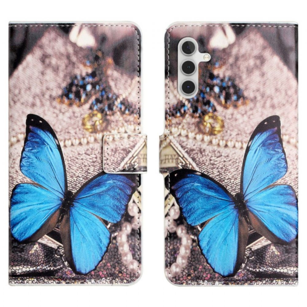 Kožený Kryt Samsung Galaxy S24 Fe Modrý Motýl