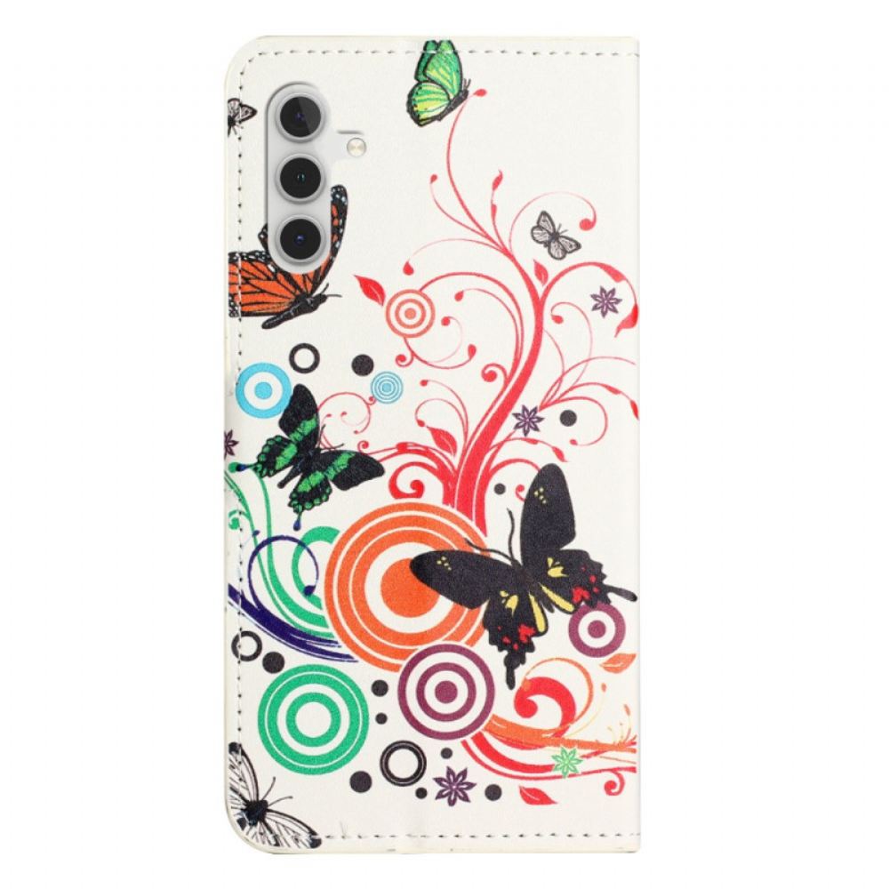 Kožený Kryt Samsung Galaxy S24 Fe Motýli Na Bílém Pozadí